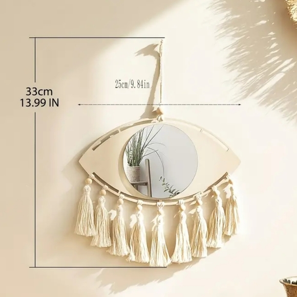 NEW Handcrafted Boho/Bohemian Evil Eye Wall Mirror Eco-Friendly Natural Wood - Picture 3 of 5